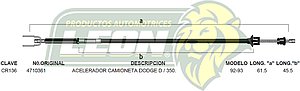 CHICOTE ACEL. CAMIONETA DODGE D-350 92-93