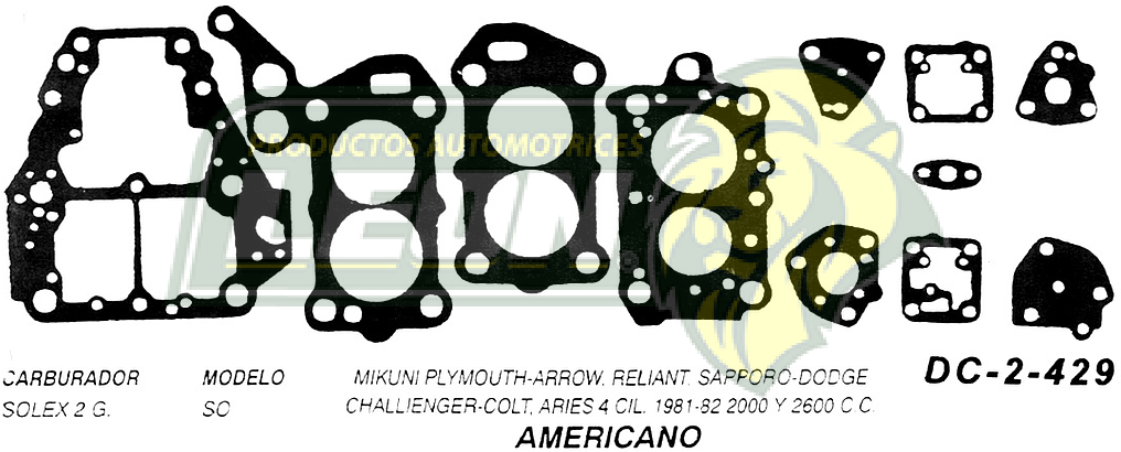 JUNTA CARBURADOR MIKUNI PLYMOUTH-ARROW, 4C 81-82 SOLEX 2G. U.S.A. (JGO.)