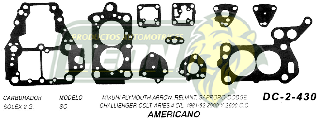 JUNTA CARBURADOR MIKUNI PLYMOUTH-ARROW, 4 Cil 81-82 S.2G. USA (JGO.)