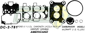 JUNTA CARBURADOR FORD 6, 8 Cil. CMTA LINCOLN, MERCURY MOTORCRAFT V.V. U.S.A. (JGO.)