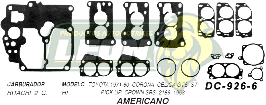 JUNTA CARBURADOR TOYOTA 71-80, CORONA, CELICA GTS, ST, HITACHI 2G. U.S.A. (JGO.)